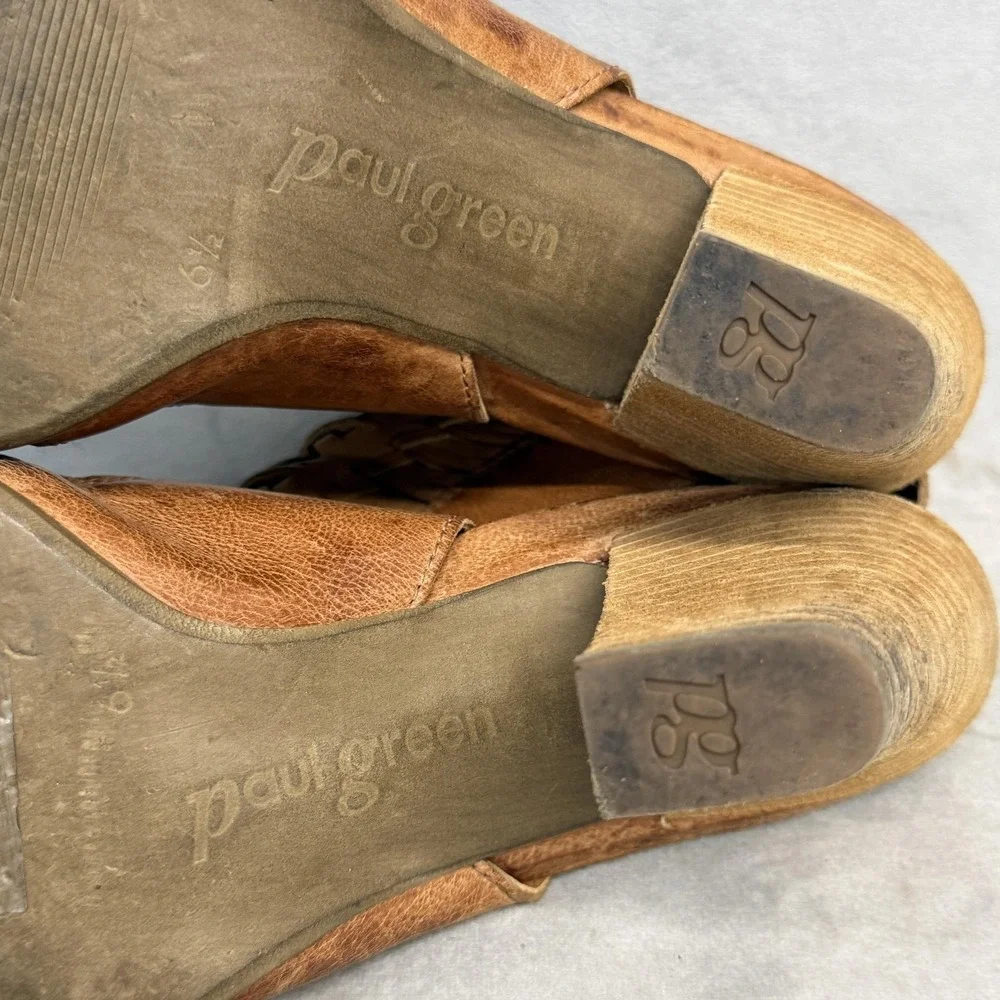 Paul Green Shoes Womens Size 6.5 Brown‎ Leather Woven Strappy Sandals Zip Heel